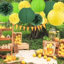 14 pièces Ensemble combiné de lanternes en papier et boules de fleurs en papier sur le thème du citron, lanternes en papier jaunes rondes pour la décoration de fête, décoration de mariage, ornements de jardin à suspendre - Multicolore - Voir 5