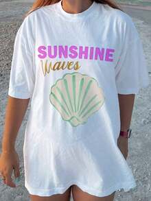 Summer TopsWomen Y2k Oversized Graphic Tees Floral Print Short Sleeve Crewneck T Shirts Loose Fit Summer   Tops For Teen Girls Aesthetic Clothes 2000s Beach Shirts For Women StreetwearLoose And Comfortablesummer Clothes Summer Outfits For Women - 紅白色 - 查看 1