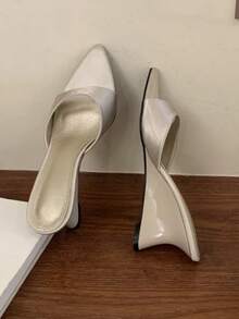 Pointed Toe Wedge Slide Sandals, New Summer Flat Thong Sandals, Unique Design High Heel Shoes For Women - Beige - View 2