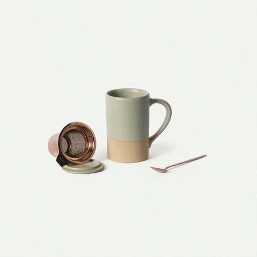 Mora Ceramics Tea Cup With Loose Leaf Infuser, Spoon And Lid, 12 Oz, Microwave And Dishwasher  Coffee Mug - Rustic Matte Ceramic Glaze, Modern Herbal Tea Strainer - Great Gift For Women, Flint - Cỏ xạ hương - Xem 1