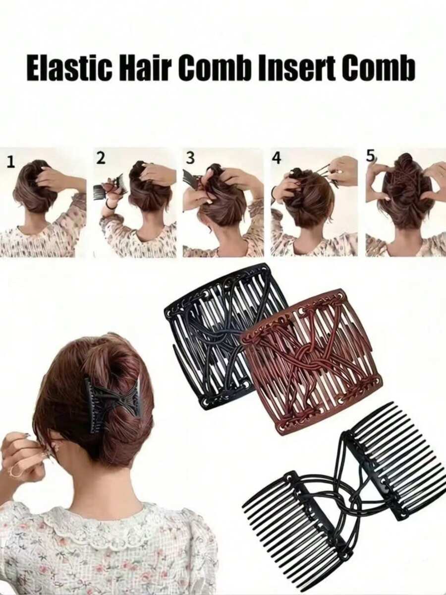 1 pieza/2 piezas Peine de pelo elegante y de moda, pinza de pelo de doble peine elástico ajustable, adecuado para mujeres con cabello grueso y rizado, accesorios para el cabello - Multicolor - Ver 1