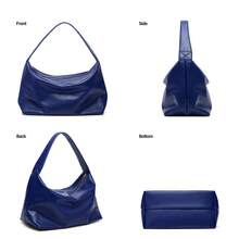 1 pieza Bolso de mujer de piel de PU tipo hobo, bolso de hombro pequeño, bolso bandolera holgado, bolso bandolera en forma de media luna minimalista con correa ajustable. Este bolso es la mejor opción para el trabajo, citas, fiestas, noches, compras, viajes, playa y otras actividades de las mujeres. También es un gran regalo para amigos, familiares, cumpleaños y otras ocasiones como el Día de San Valentín, el Día de la Madre, Navidad y graduación. - azul real - Ver 2