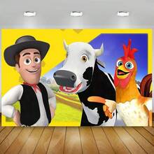 Cartoon  La Granja De Zenon Theme Shower Kids 1st Birthday Party Green Grass Farm Photo Background Decoration Props - Kiểu L - Xem 2