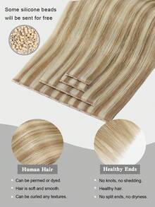 SUYYA Ash Blonde Highlighted Bleached Blonde Injected Hole Weft Human Hair Extensions Straight Twin Tab Butterfly Weft Natural Invisible Brown Hole Weft Extensions - S18/613 - View 5