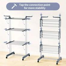 Luminpool Clothes Drying Rack 3 Tier Adjustable Rolling Laundry Hanger With Foldable Wings Large Garment Dryer With Casters For Outdoor Indoor - 灰色 - 查看 5