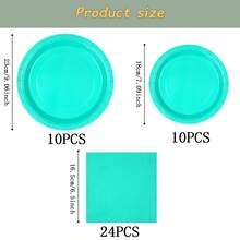 蓝绿色一次性餐具套装，7/9英寸派对餐盘，一次性纸盘、纸杯、餐巾纸，适用于节日、婚礼、订婚、生日、派对、庆典等场合。 - 多色 - 查看 11