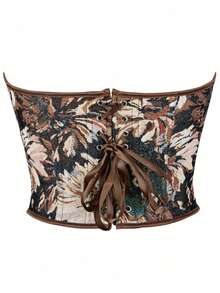 Top aderente a fascia con stampa asimmetrica vintage da donna, top corsetto per feste di Capodanno, San Valentino, vacanze e Sao Joao, abbigliamento da donna - Multicolore - Visualizzare 2