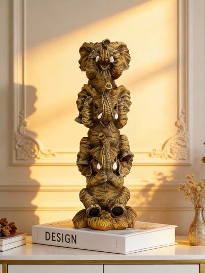 Vintage Three Wise Elephants Resin Figurine, See No Evil Hear No Evil Speak No Evil Stacked Elephant Sculpture, Retro Home Decor For Living Room, Office Desk, Bookshelf & Entryway, Ideal Gift For Elephant Lovers, Symbolic Accent For Modern & Rustic Interiors, Unique Collectible Decor Piece