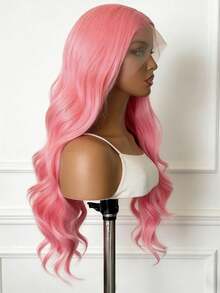 13X4 HD Free Part Pink Lace Front Wigs Long Body Wave Hair Glueless Wigs Soft Pink Colored Wigs Heat Resistant Fiber Hair Synthetic Lace Front Wigs For Women Daily Party Cosplay Use - 粉色 - 查看 5
