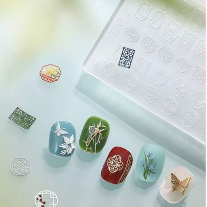 3D 精准浮雕美甲模具，超薄硅胶模具，适用于窗花、竹子、花卉、蝴蝶浮雕凝胶美甲模具
