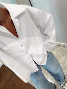 Áo sơ mi kiểu nữ tay dài màu trắng, phong cách thường ngày thanh lịch, trang phục cho mùa xuân/hè, đi chơi, ngày lễ Valentine - trắng - Xem 5