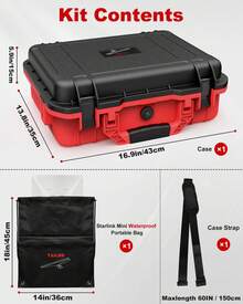 Starlink Mini Accessories Kit Gen 4, For Starlink Mini Case, Waterproof Black & Red Design Hard Case,Waterproof Pouch Bag & Shoulder Strap,Ideal For Travel, RV, Camping,Backpack Carrying Storage Mount - 紅+黑 - 查看 2