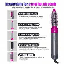 PinkSings 5-In-1 Styling Brush Set, Detachable Hot Air Styling Brush, Negative Ion Hair Dryer Styling Tool Set, Round Hot Air Straightening Brush, Curling Iron Styling Brush - Grey - View 5