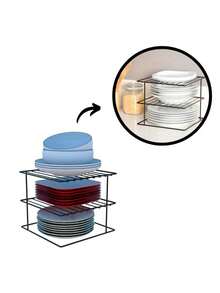 Suporte Porta Pratos Organizador Prateleira Para Pratos Cozinha Aramado Aço Reforçado Quadrado - Branco - Visão 3