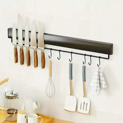 Giá đỡ dao từ tính treo tường 11.81/15.75/19.69 inch, giá đỡ dao từ tính có 6 móc, giá đỡ dao từ tính bằng thép không gỉ dùng để đựng dao, phụ kiện nhà bếp.