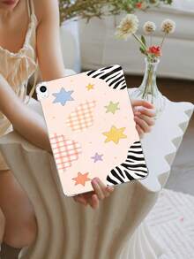 1件装格子、斑马纹和星形元素可爱又兼具保护性的第十代10.9英寸/10.2英寸平板电脑保护套，360°加厚防震便携式皮革平板电脑保护套 - 彩色 - 查看 4