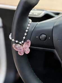1pc Acrylic Butterfly Pearl Chain Steering Wheel Decoration Exquisite Interior Accessories For Women - A - View 7