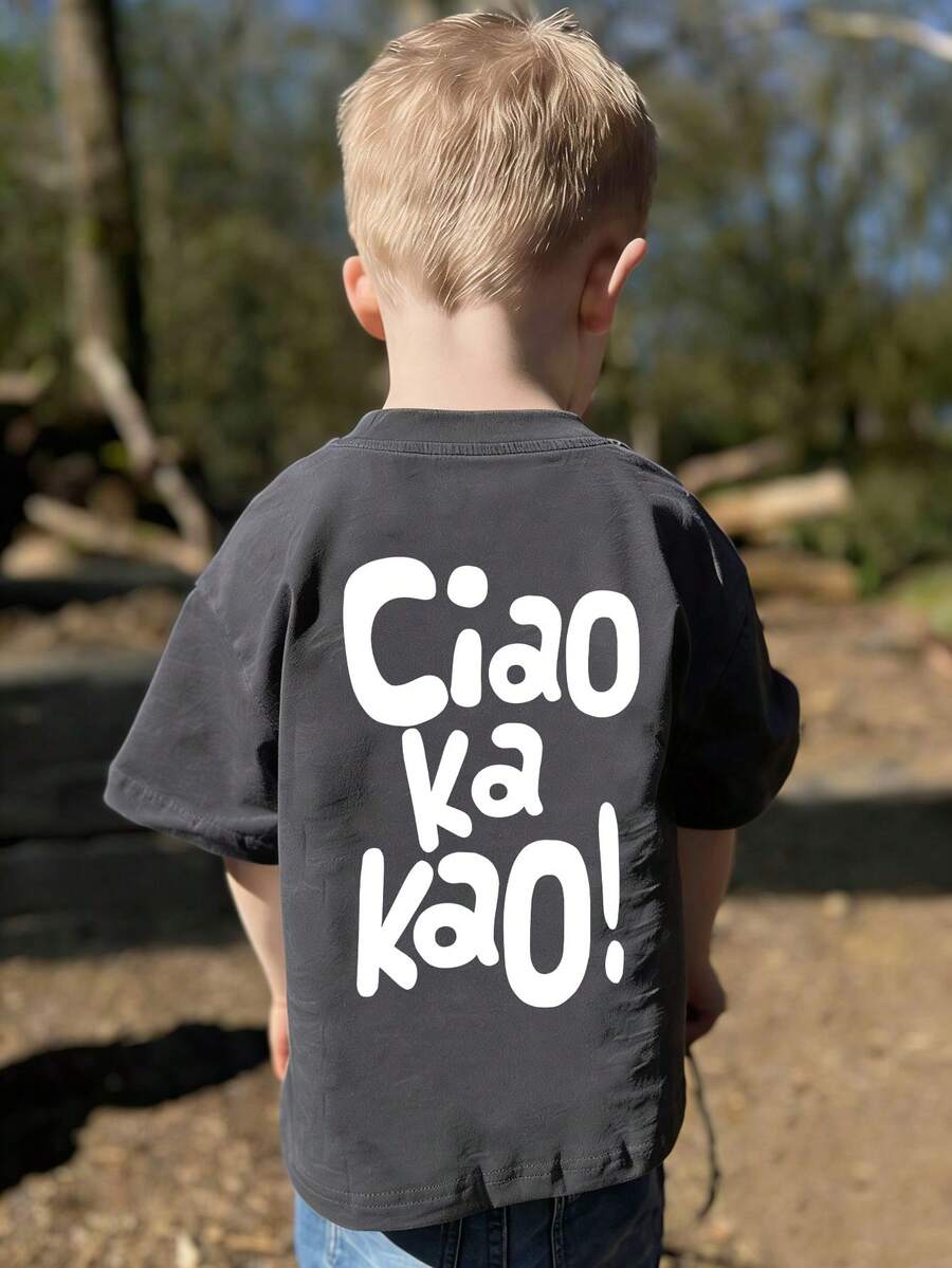 Áo thun ngắn tay cổ tròn in họa tiết phong cách thường ngày cho bé trai, thích hợp mặc mùa hè. - Màu xám đen - Xem 1