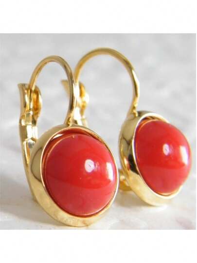 Classic Elegant Red Round Bead Earrings, Exquisite Jewelry Accessory Suitable For Women To Wear On Festivals And Weddings, Versatile For Outfit Matching, Also Ideal As Gifts