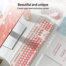 MOFII Conjunto de Teclado y Ratón Inalámbrico Silencioso con Degradado Dulce de Colores Mixtos Teclas Redondas Retro 2.4G 3000DPI Teclado Numérico Completo Estilo Femenino para Oficina Compatible con Windows Baterías Excluidas - Ver 5