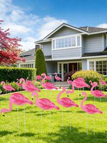 4pcs/Set Summer Pink Flamingo Yard Stakes, 4 Styles Flamingo Lawn Markers Suitable For Indoor/Outdoor Home Decor, Tropical Garden, Patio, Lawn, Party Decoration, Hawaiian Party, Moon Party, Summer Garden, Beach, Tropical Patio, Outdoor Garden Path, Party Favors - Flamingos - View 8