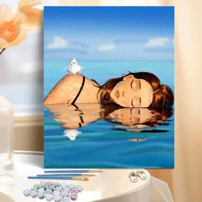 Kit de pintura acrílica sin marco "Sirena en el agua", 40*50CM, Juego de pintura al óleo artística para decoración de dormitorio y pared, método de pintura simple y divertido, sin necesidad de dibujo base, cumple tu sueño de ser pintor, sumérgete en el mundo colorido, cada trazo es una autoexpresión, agrega romance a la vida, el mejor regalo para familiares y amigos
