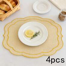 1/2/4pcs Ins Style Simple Fresh Small Plaid Embroidery Irregular Placemats, Suitable For Cafe, Party, Restaurant, Insulation Cup Mats, Decorative Napkins - Multicolor - View 13