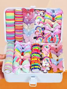 170件/套彩色闪亮蝴蝶结发饰套装，包含蝴蝶发夹、独角兽发夹、彩色蝴蝶结发夹等，适合女孩和女士，打造日常、约会、旅行、上学、情人节、2026新年等场合的甜美可爱造型，包含发夹、马尾发圈和头饰。 - 彩色 - 查看 12