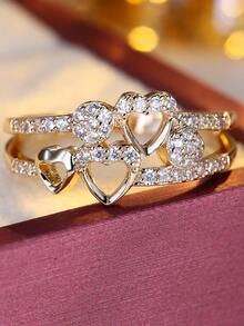 1 chiếc nhẫn hình trái tim rỗng hai lớp tinh tế, thiết kế độc đáo sang trọng, trang sức đeo nhiều lớp tuyệt đẹp. - nhẫn - Xem 14