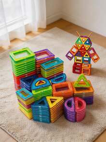 Children's Magnetic Building Blocks Set 40/80/100pcs, Stem Education Building Toys, ABS Material, Better Cultivate Children's Hands On Ability, Children's Creative Learning Puzzle Gift For Kids Ages 3+ - Multicolor - View 2