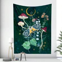 Forest  Scene Moon Home Decoration Tapestry Mushroom Butterfly Elf Background Cloth Hippie Bohemian Wall Hanging(1).Jpg - White - View 1