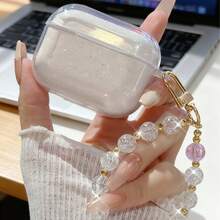 Ốp bảo vệ tai nghe Apple trong suốt, chống sốc, lấp lánh, đính sequin, kèm dây xích hạt cườm, quà tặng mùa xuân, phù hợp với tai nghe Apple 1/2/3/4 Pro/Pro 2/Pro 3. - Trong sáng - Xem 5