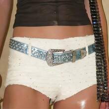 1pc Y2K Retro Metal Rhinestone Decor Belt, Street Fashion Waist Belt Suitable For Jeans And High-Waisted Skirts - Diamond - View 8