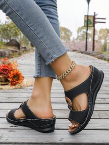 Dép xăng đan đế dày cho nữ, dép đi biển, dép đế xuồng, dép xăng đan kiểu mới cho nữ. - màu đen - Xem 6