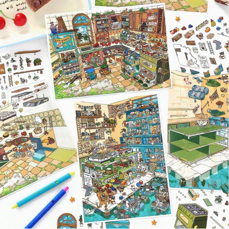 1 Bộ Hình Dán Phong Cảnh Mini, Hình Dán Cảnh 3D Dùng Để Tự Làm Sổ Lưu Niệm, Nhật Ký, Sổ Kế Hoạch, Trang Trí Thủ Công, Đồ Dùng Văn Phòng Phẩm Giảm Căng Thẳng. - A - Xem 1