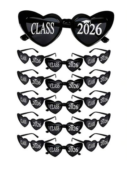 6pcs/3pcs/1pc 2026 Black Heart-Shaped Graduation Party Glasses, DIY Creative Novelty Graduation Party Photo Booth Props, Graduation Party Decorations, Graduation Party Themed Gifts, Graduation Ceremony Party Supplies, Interesting Graduation Ceremony Decorative Glasses, 2026 Graduation Ceremony Party Accessories
