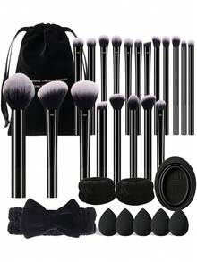 Bộ dụng cụ trang điểm 30 món bao gồm: Bộ 20 cọ trang điểm + 5 bông mút trang điểm + 2 dây đeo bát đựng phấn + 1 băng đô cài tóc + 1 dụng cụ vệ sinh cọ trang điểm + 1 túi đựng mỹ phẩm và đồ dùng cá nhân đa năng có khóa kéo chống thấm nước. - Nhiều màu - Xem 13