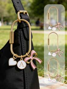 Elegant Bow Letter Keychain, Heart-Shaped Accessory, A-Z Letters, Bow Handbag Charm, Shiny Metal Keychain, Personalized Bag Charm, Handbag Backpack Pendant Decoration, Car Keychain Decoration, Suitable For Girlfriend, Family, Bridesmaid, Teacher, Etc. Gifts, Fashionista Must-Have, Perfect Birthday, Holiday, Wedding, Mother's Day, Easter, Etc. Gifts - Multicolor - View 2