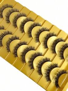 Bộ 10 cặp mi giả 3D mềm mại, tự nhiên màu nude, làm từ lông chồn, mi giả ngắn, trông tự nhiên, có thể tái sử dụng và dùng hàng ngày. - màu đen - Xem 5