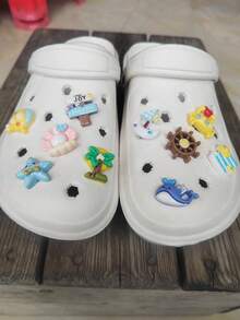 10件套海洋沙滩贝壳、鲸鱼、螃蟹、海星、字母、椰子树、帆船鞋饰，适用于木屐、沙滩鞋、凉鞋 - 彩色 - 查看 6