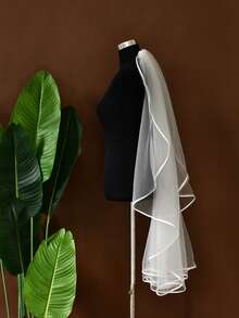 1件高品质平价新娘头纱，短款单层缎面滚边婚礼发饰，夏季沙滩风。 - 彩色 - 查看 5