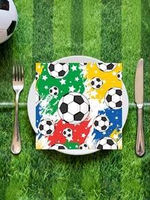 40 piezas/20 piezas Servilletas con temática de fútbol - Diseñadas con estrellas, balones de fútbol y colores vibrantes, perfectas para decorar fiestas de fútbol, reuniones de la Copa Mundial, despedidas de soltero y diversos eventos temáticos. - Talla única - Ver 2