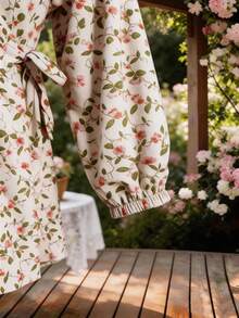 Damen süßes Blümchen-Kleid, Peter-Pan-Kragen, Rüschenbesatz an Ärmeln und Saum, kurzes Lässig-Kleid, geeignet für Urlaub, Alltag, Büro, Date, französischer Street-Style, vielseitig tragbar, bezauberndes Sommerkleid, Damen Lässig-Kleid, Damen Blumenkleid, Damen Kurzkleid, Damen Langarmkleid, bedrucktes Kleid, elegantes Lässig-Urlaubskleid Frühling Weiß - Weiss - Übersicht 5