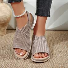 Womens Summer Walking Sandals Open Toe Ankle Sandals Shoes Elastic Strap Casual Comfortable Dressy Outdoor Beach Walking Travel Wedges Heels - 卡其色 - 查看 6