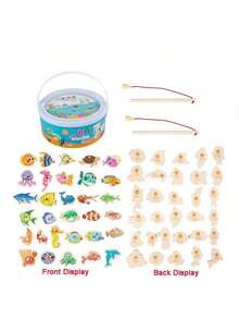 1 Set Juego de Pesca de Letras de Madera - Tema de Animales Marinos de Dibujos Animados, Rompecabezas, Desarrolla Habilidades Cognitivas, Juego Interactivo Padres-Hijos, Regalo Perfecto para Navidad, Acción de Gracias, Pascua y Otras Festividades, Formas de Peces Aleatorias - Multicolor - Ver 15