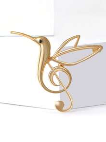 1 pieza Broche de picaflor iridiscente vintage artístico, elegante diseño de línea 3D, accesorio delicado para decorar chaqueta/bufanda de mujer, adecuado para salida de primavera/boda dama de honor - Dorado - Ver 3