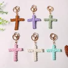 1pc Handmade Woven Cross Keychain, Jesus Keychain, Christian Car Keychain, Bag Charm, Soft Cross Keychain, Bohemian Decor, Unisex, Holiday Decor Pendant, Birthday Gift, Women Keychain, Back To School Gift, Couple Gift, Birthday Gift, Wedding Gift, Holiday Gift, Party Favor, Event Souvenir, Friend Gift, Bag Charm, Car Accessories, Gift For Sister, Teacher - Multicolor - View 11