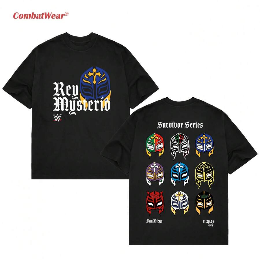 Camiseta de moda más vendida REY MISTERIO SURVIVOR SERIES TEE, Camiseta de lucha libre, Camiseta con gráficos de lucha libre, Camiseta de luchador, Camiseta deportiva, Camiseta vintage de lucha libre, La mejor camiseta de regalo para los fans de la lucha libre. - Negro - Ver 1