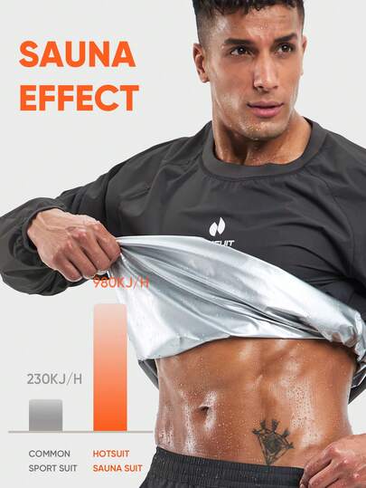 HOTSUIT Chaqueta de sauna para hombres apta para correr, fitness, deportes, camiseta de manga larga para hombres, solo parte superior