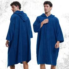 一体式连帽冲浪斗篷，双面拉链连帽浴巾，超大号连帽潜水服更衣袍，带两个侧袋和袖子，采用超柔软超细纤维毛巾面料制成，适合居家、海滩、泳池、浴室等场所使用。 - 彩色 - 查看 18
